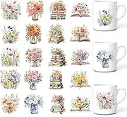 UV DTF Transfer Stickers, 20 Sheet Flower Design Waterproof Cup Wraps for Mug Glass, Vintage Floral Wildflower Book Theme Rub on Transfers, DIY Gifts