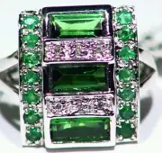 2.86CT 14K Gold Natural Tourmaline Emerald Cut White Diamond Engagement Ring