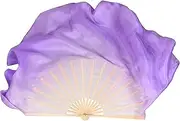 [Hcclijo] Hand Folding Fan Double-Side Women Real Silk Fan Veil Half Circle Belly Dance Short Performance