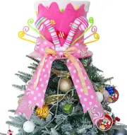 Christmas Tree Topper Hat, Xmas Tree Toppers Large Pink Hat with Lengthened Ribb