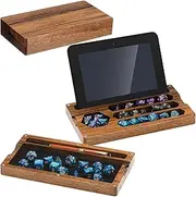 Briwooody Walnut Dice Box 4.8 x 9 Inch Handmade Dice Tray for Rolling with Dice Storage Phone Tablet Stand Magnetic Lock Secures Lid Portable Dice Roll Tray for Tabletop RPG Board Games DND Gift