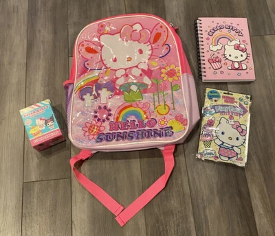 Hello Kitty “Back to School” Bundle Lot. Backpack, Journal, Bag Clip Sanrio NEW