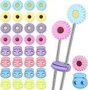 32Pcs Knitting Needle Stoppers, Cute Daisy Sun Flower Knitting Silicone Stoppers, Knitting Needle Point Protectors, Knitting Crochet for Hand DIY Supplies Accessories