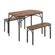 Costway 3PCS Modern Dining Table Set w/Two Benches Home Furniture Brown