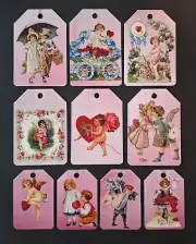 Ten Valentine Images HANG TAGS Ephemera Vintage Style for Junk Journal Set 1