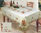 Christmas Embroidered Candle Tablecloth With Napkins BEIGE Creative Linens 3838E