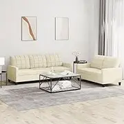 Generic 2 Piece Sofa Set with Cushions Cream Faux Leather,3201379