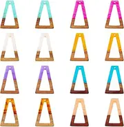 [Bestewelry] 16Pcs Resin Wood Charms Pendants 8 Colors Hollow Trapezoid Wooden Charms Resin Wood Earring Charms for Bohemian Boho DIY Crafts Jewelry Making