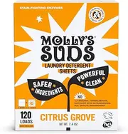 Molly’s Suds Laundry Detergent Sheets | Gentle on Sensitive Skin, Powerful Plant-Based Enzymes, Stain-Fighting | Liquidless & Plastic-Free Packaging | 120 Loads (Citrus Grove)