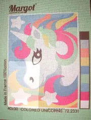 NEEDLEPOINT CANVAS UNICORN cartoon by Margot