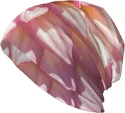 [ZaKhs] Pink Petals Print Beanie Hat Winter Warm Knit Hat Soft Skull Cap for Women Men, Black, One Size