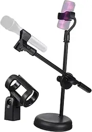 HONITANO 1 Set Adjustable Desktop Mic Stand with Phone Holder Telescopic Microphone Support Bracket for Home Studio Podcasting and Live Performances Stable Base for Wireless Wired