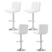 4x Bar Stools Leather Gas Lift White