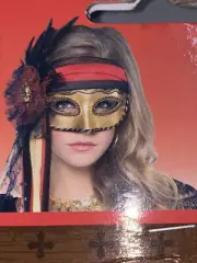 Pirate Mask Halloween Pirate Mask Masquerade Red Gold Skeleton Ribon