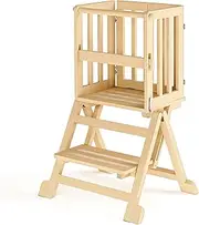 GoTiling Foldable Toddler Kitchen Tower: Montessori Learning Standing Tower for Kitchen Counter - 1-3 Years Toddler Stool Helper