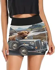 [RPLIFE] Highland Cattle Driving Car Sports Skirt, High Waist Skort, Small Golf Skirt