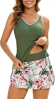 [Gracyoga] Womens Tankini Swimsuits with Skirt Two Piece Tummy Control Bathing Suits Ladies Modest Swimwear Swimming Suit