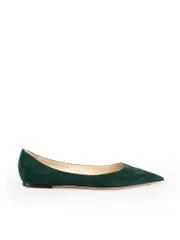 Green Suede Pointed-Toe Flats