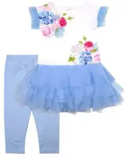 Kate Mack Biscotti Girl's Blue Floral Tunic Capri Pant Set Size 12 NWT Vacation