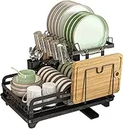 Uptyia Dish Drying Rack, 2-Tier Dish Racks for Kitchen Counter, Dish Strainers with Drainer Cutting Board Cutlery Holder Dish Drainer for Small Kitchen Counter Space (Dish Racks of B Type, Black)