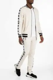 Weiv Two-Piece Diamond Tape Print Long Sleeve Jacket & Elastic Waist Pants Set