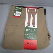 Orvis Men's Fleece Lined Stretch Fabric Pant Tan 34x30 Water Repellent Hiking