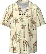 [YANYU] Hand Drawn Giraffes Print Hawaiian Shirts Men Short Sleeve Button Down Cuban Collar Shirt Summer Beach Days