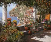 Terrace View of Positano Italy Mediterranean sea ceramic tile mural backsplash
