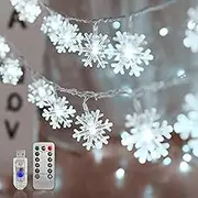 TheaPro Christmas Lights 10M/33ft 80 LEDs Snowflake String Lights USB Powered with Remote 2 Modes White Fairy Lights Indoor Outdoor Hanging Snowflakes Decor for Bedroom Home Party Xmas Tree