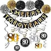 80th Birthday Party Decorations Kit - Gold Glittery Cheers to 80 Years Banner,Poms,12Pcs Sparkling 80 Hanging Swirl for 80th Anniversary Decorations 80 Years Old Party Supplies