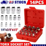 14Pcs E Torx Socket Set Female Start Bit External Hex Torque E4-E24 With Case AU
