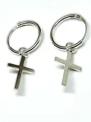 Cross Earring Hinged Ring Hoop 925 Sterling Silver Lobe Helix Sleeper 10mm Ring