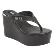 DKNY Women's Trina Platform Wedge Thong Sandals Black Size 6