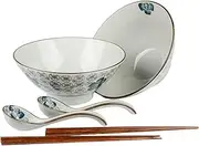 Ceramic Japanese Ramen Bowl Set 30 oz Soup Bowls with Spoons and Chopsticks for Udon Noodles Pho Soba Asian Soup Bowl Set for Noodle Lovers