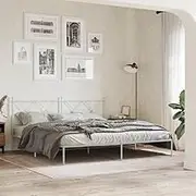 Bed Furniture Metal Bed Frame Without Mattress with Headboard White 183x203 cm King