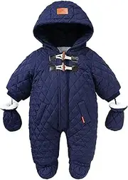 [TAOJIAN] Infant and toddler Baby Boys Toggle Winder Snowsuit Hooded Puffer Jacket with Gloves Hooded Footie Jumpsuit ,6-24M