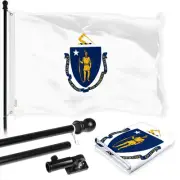 Combo Pack: 6 Ft Tangle Free Spinning Flagpole (Black) & Massachusetts