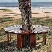 Garden Bench Wooden Seater, Outdoor Tree Bench Wrap Around Leisure Bench Seating, Semicircular Frame Backless Benches for Patio Terrace & Backyard(Round)