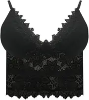 [Generic] Women Sexy Gather Bra Crop Vest Lingerie V Neck Plus Size Sexy Wireless Underwear Camisole Lace Hollow Beautiful Back