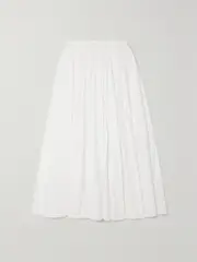 [Emporio Sirenuse] Emporio Sirenuse - Camelia Pleated Printed Cotton-poplin Maxi Skirt - White - IT44 IT 44 White