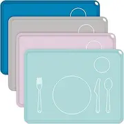 Zhehao 4 Pcs Montessori Kids Placemat 16 x 12'' Non Slip Baby Silicone Placemats for Toddlers Baby Eating Mat Food Mats for Toddler Dining Table Setting Learning Travel Kitchen(Multi Colors)