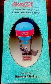 Coca Cola 1994 Emmett Kelly “Look Up America” Clown In Hot Air Balloon Figurine