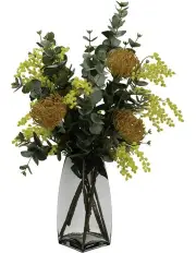 [Fusion] 72cm Leucospermum and Mimosa Arrangement Artificial Flowers in Multi