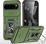 [Ylzhe] for Pixel 9 Phone Case Pixel 9 Pro Case with Slide Camera Cover 360° Kickstand Ring Holder,Heavy Duty Protective Shockproof Back Military Grade Protective Cover for Pixel 9 Pro Cases Olive Green