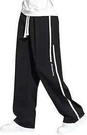 [Generic] Lounge Sweatpants for Men Fit Elastic Drawstring Wide Leg Pants Side Striped Sweatpants Jogger Sweatpants Summer Pants