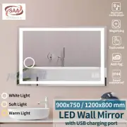 Bathroom Touch Sensor Bluetooth LED Light Defog Makeup Magnifying Wall Mirror