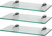 Harbour Housewares Floating Glass Bathroom Shelves - 40cm - Clear/Black - 3X Wall-Mounted Kitchen Bedroom Shower Room Décor Caddy Towel Storage Organiser Shelving Rack with Brackets
