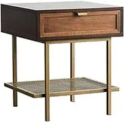 Coffee Table Square Wood Side Table Modern Living Room Sofa Side Decor Small Coffee Table Home Retro Drawer Storage Bedside Table Office 2-layer Storage End Table Center Table for Living Room Furnitur