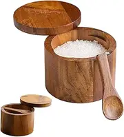 Wood Salt Shaker,Salt Container with Built-in Spoon and Magnetic Screw Ca,Sugar Bowl,Spice Bo,Spice Jar for Sea Salt Herbs Or Favorite Seasonings