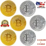 6 Pcs Gold & Silver Plated Bitcoin Physical Coins Commemorative Collector BTC